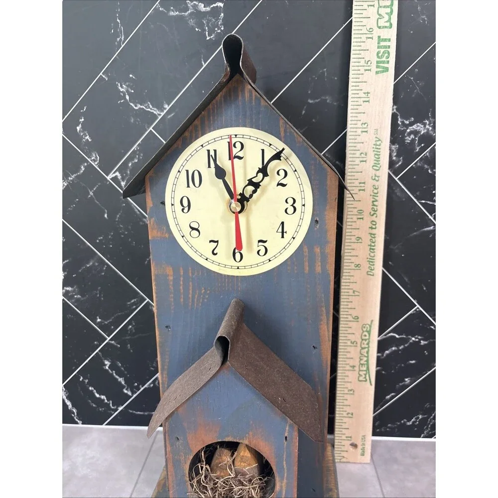 Rustic Wood Wall Or Desktop Clock Bird House Looks & Works Great